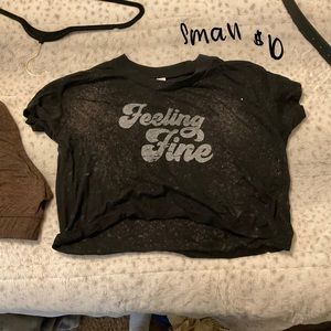 1 QUARTER SLEEVE LIGHT JOHNNY CASH TEE $10 and 1 CROPPED “FEELING FINE” TEE $10